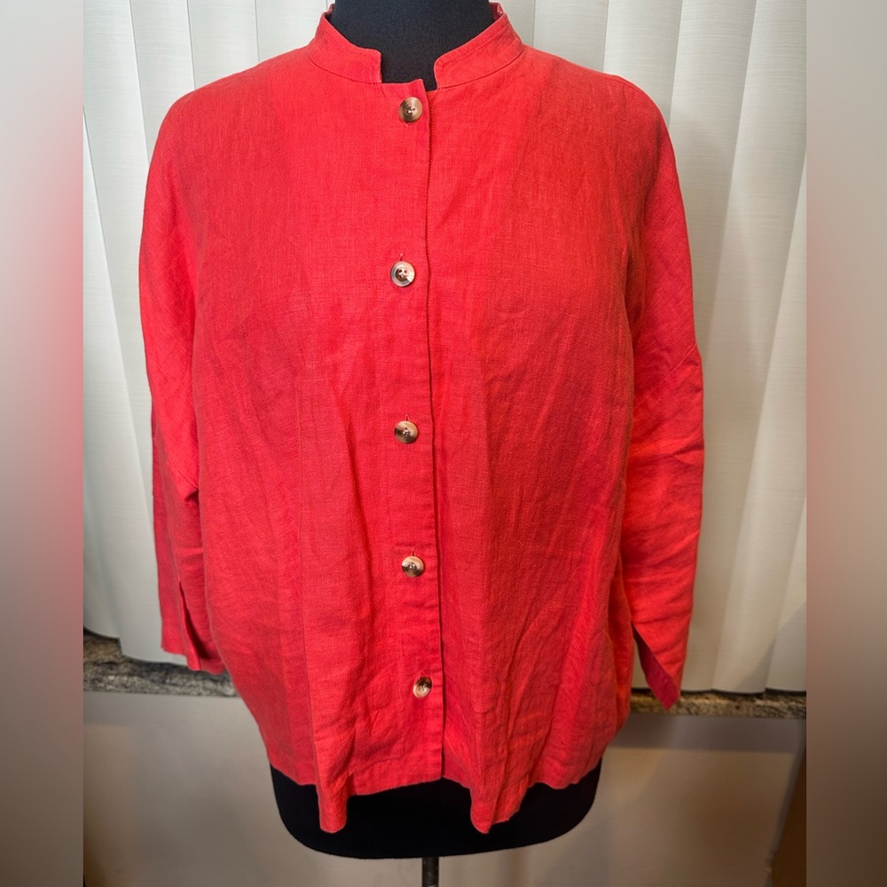 Evelyn & Arthur 100% Linen Melon Color Button-Up Blouse/Jacket Size XL